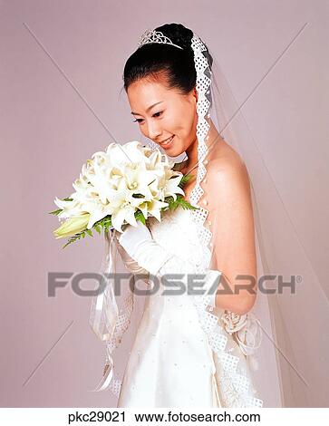 marriage, Oriental, wedding veil, bridal veil, model, smile, lily View Large Photo Image Stock Image - marriage, Oriental, wedding veil, bridal veil, model, smile, lily. Fotosearch