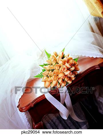 marriage, wedding veil, bridal veil, bouquet, article, indoor View Large Photo Image Picture - marriage, wedding veil, bridal veil, bouquet, article, indoor. Fotosearch