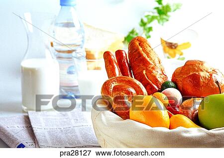 lifestyle, bread, basket, bread, fruit, milk View Large Photo Image Stock Photo - lifestyle, bread, basket, bread, fruit, milk. Fotosearch