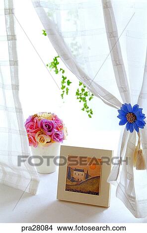lifestyle, curtain, vase, flower, photoframe View Large Photo Image Picture - lifestyle, curtain, vase, flower, photoframe. Fotosearch