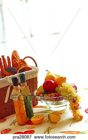 lifestyle, fruit, brea, bottle, table, basket View Large Photo Image Stock Photo - lifestyle, fruit, brea, bottle, table, basket. Fotosearch