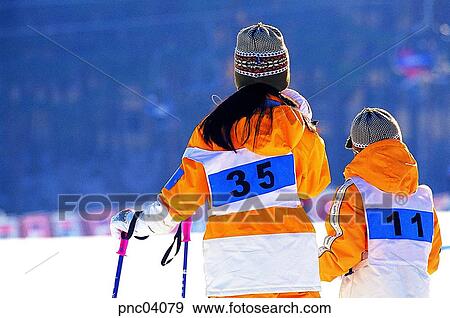 Stock Photo - winter, sports, sport, day, Oriental, Orientals, two persons. Fotosearch