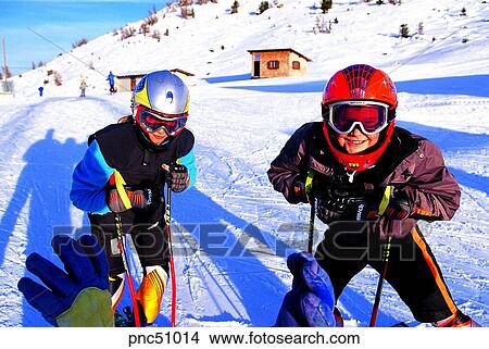 Picture - winter, sports, sport, day, snow, white man, skiing. Fotosearch