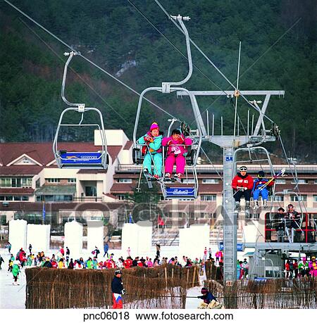 winter, winter sports, Oriental people, leisure, lift, people, ski View Large Photo Image Stock Photo - winter, winter sports, Oriental people, leisure, lift, people, ski. Fotosearch