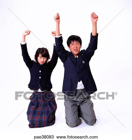 Stock Image - student, students, school boy, boy student, school girl, girl student, punishment. Fotosearch