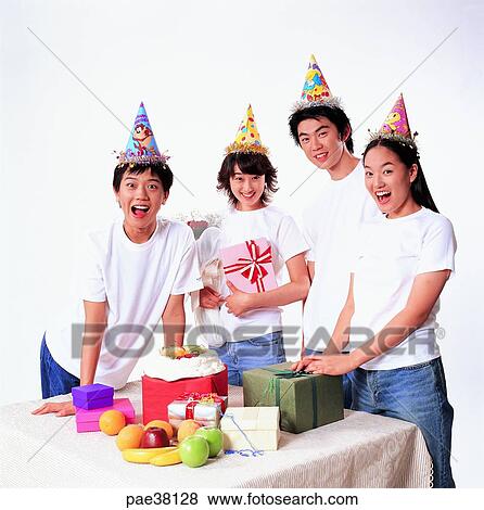 Stock Photo - student, students, school boy, boy student, school girl, girl student, peaked cap. Fotosearch