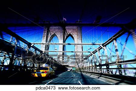 Stock Image - bridge, New York, architecture, Brooklyn bridge, bridge, road, America. Fotosearch