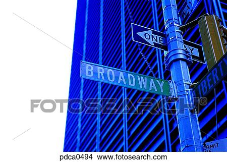 Picture - New York, sign, Broadway, distance, road sign, America. Fotosearch
