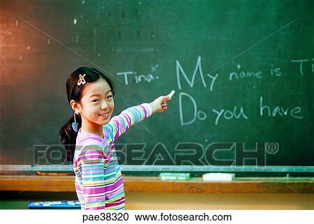 Stock Image - child, children, youngster, young, student, students, blackboard. Fotosearch