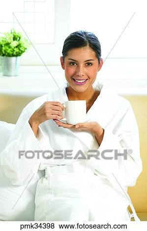 woman, female, gown, bath gown, morning, cup, teacup View Large Photo Image Stock Photo - woman, female, gown, bath gown, morning, cup, teacup. Fotosearch