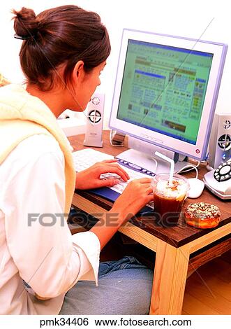 woman, female, monitor, business, free lance, free-lancer, coffee View Large Photo Image Stock Photograph - woman, female, monitor, business, free lance, free-lancer, coffee. Fotosearch
