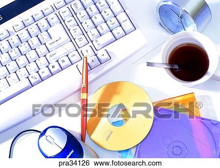 Stock Photograph - living, life, mouse, keyboard, newspaper, pencil, clock. Fotosearch