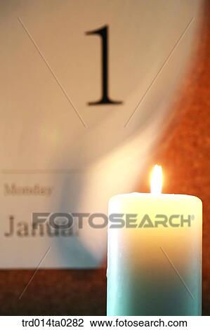Stock Image - object, still life, time, calender, calenders, candle. Fotosearch