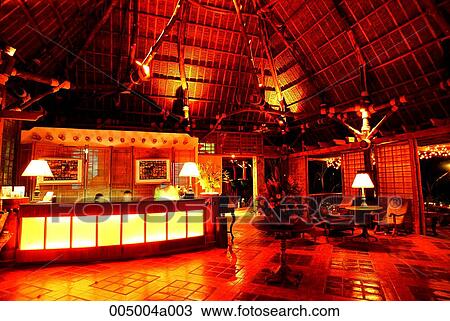 Stock Image - Philippines, Palawan province, resort, hotel, lobby, interior, interior. Fotosearch