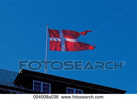 Stock Photograph - North Europe, Denmark, sightseeing place, sightseeing, trip, national flag, Denmark national flag. Fotosearch