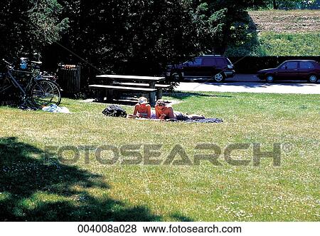 Stock Photo - person, North Europe, Denmark, sightseeing place, sightseeing, trip, lawn. Fotosearch