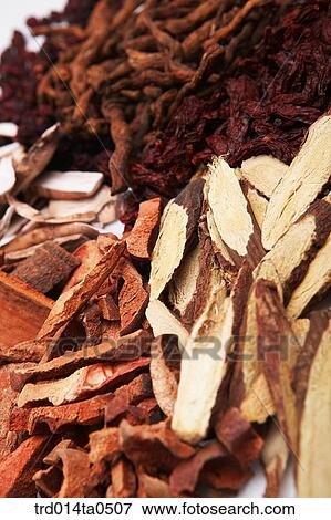 Stock Photo - drugstuffs, Oriental drugstuffs, Oriental medicine, Oriental medicine, various, licorice root, jujubet. Fotosearch