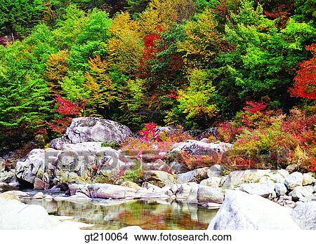 Korea, scene, scenery, landscape, valley, mountain, fallen leaves View Large Photo Image Picture - Korea, scene, scenery, landscape, valley, mountain, fallen leaves. Fotosearch
