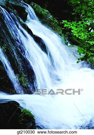 Stock Image - Korea, scene, scenery, landscape, valley, mountain, waterfall. Fotosearch