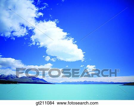 Picture - river, cloud, clouds, sky, mountain, scene, scenery. Fotosearch