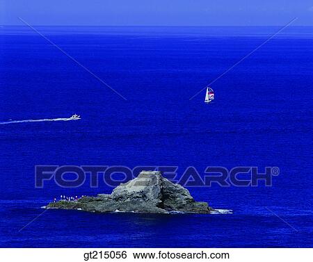 Stock Photograph - sea, isle, island, rockisle, island, rock, yacht. Fotosearch