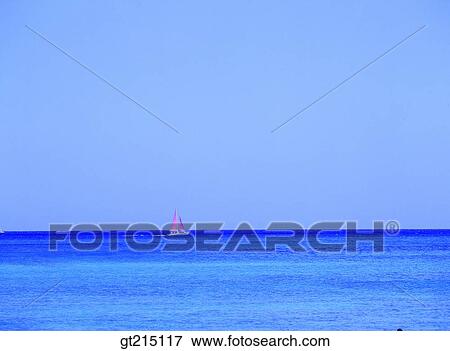 Stock Photo - sea, seashore, coast, horizon, horizontal line, sky, yacht. Fotosearch
