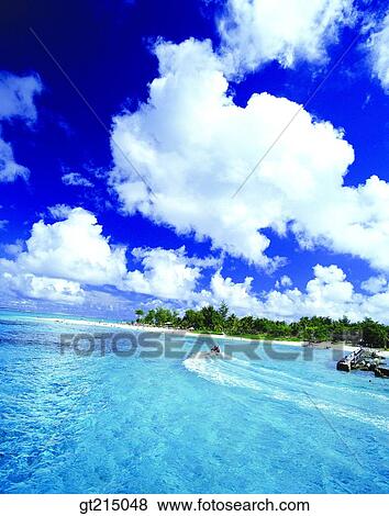 Stock Photo - sea, sky, cloud, boat, current, flow, outdoor. Fotosearch