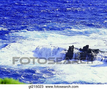Stock Image - sea, wave, waves, rock, outdoor, exterior, day. Fotosearch