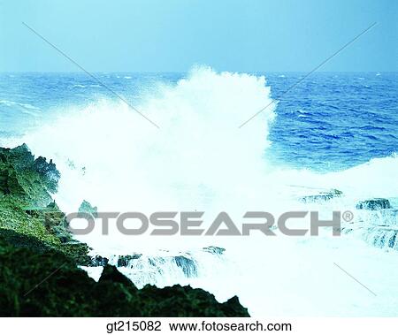 Stock Image - sea, wave, waves, rock, outdoor, exterior, day. Fotosearch