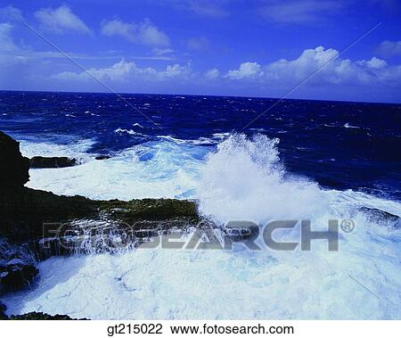 Stock Image - sea, wave, waves, sky, cloud, outdoor, exterior. Fotosearch