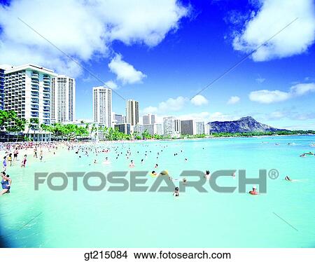 Picture - seashore, coast, building, structure, cloud, person, people. Fotosearch