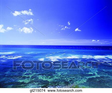 Picture - seashore, coast, sea, cloud, horizon, horizontal line, outdoor. Fotosearch