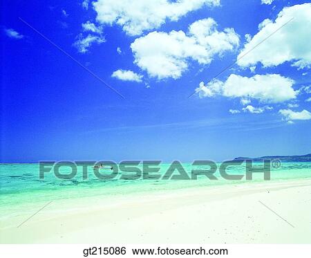 Stock Photograph - seashore, coast, sea, cloud, person, boat, yacht. Fotosearch