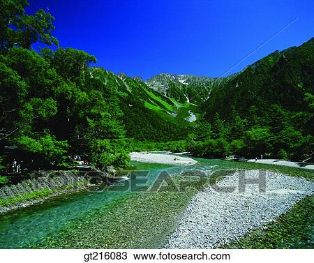 Stock Image - nature, landscape, scenery, scene, nature, river, mountain. Fotosearch