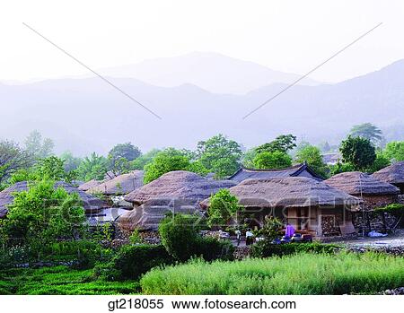 Stock Photography - exterior, day, daytime, daylight, folk town, village, thatched house. Fotosearch