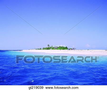 Stock Photo - island, isle, sandsy beach, sea, sky, outdoor, exterior. Fotosearch