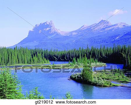 Stock Image - river, Canada, forest, trees, mountain, outdoor, exterior. Fotosearch