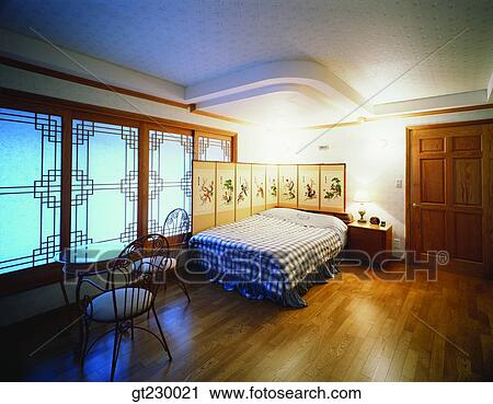 Stock Image - interior, indoor, bedroom, bed, room. Fotosearch
