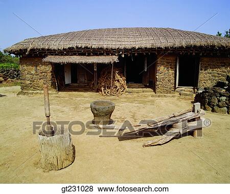 Stock Photo - cottage, Cheju Island, Cheju, garden, yard, court, town. Fotosearch