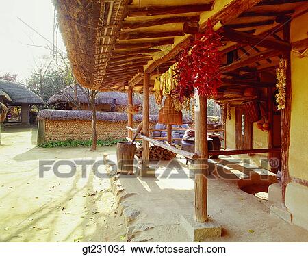 cottage, eaves, pillar, post, pole, mortar, garden View Large Photo Image Picture - cottage, eaves, pillar, post, pole, mortar, garden. Fotosearch