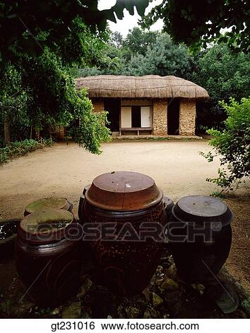 Stock Photograph - cottage, jar stand, jar, garden, yard, court, outdoor. Fotosearch