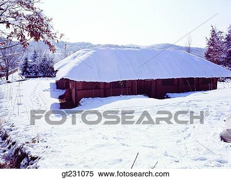 Stock Photography - cottage, winter, snowscape, snow, snow, farm village, farming village. Fotosearch