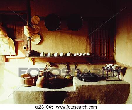 kitchen, fireplace, kitchen range, shel, rack, interior, day View Large Photo Image Stock Photography - kitchen, fireplace, kitchen range, shel, rack, interior, day. Fotosearch
