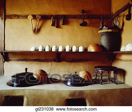 Kitchen Folk Town Kitchen Range Fireplace Kettle Shel Rack
