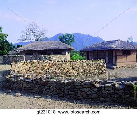 Stock Photo - Nakan flok town, folk, Nakan, folk town, folk, stone wall, garden. Fotosearch