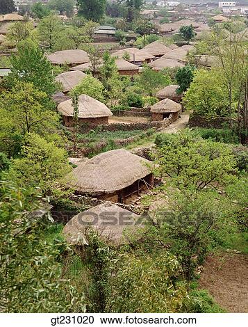 Stock Image - Nakan flok town, folk, Nakan, Sungju, cottage, folk town, folk. Fotosearch