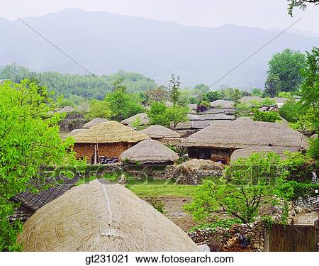 Stock Image - Nakan flok town, folk, Nakan, Sungju, cottage, folk town, folk. Fotosearch