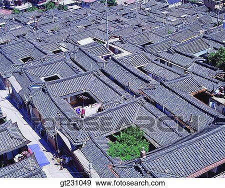 tiled roof, roof, Korean-style house, Korean style house, tile, outdoor, exterior View Large Photo Image Stock Photo - tiled roof, roof, Korean-style house, Korean style house, tile, outdoor, exterior. Fotosearch