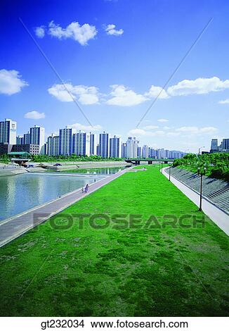 Picture - Korea, outdoor, exterior, day, daytime, daylight, apartment. Fotosearch
