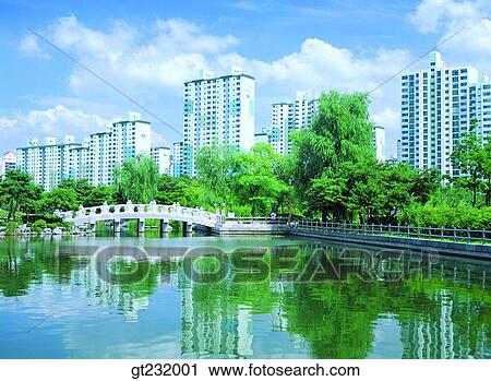 Stock Image - Korea, outdoor, exterior, day, daytime, daylight, apartment. Fotosearch
